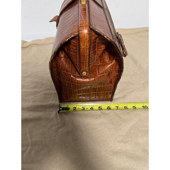 Marco Tadini Croc Embossed Leather Doctor Bag Brown Briefcase Key Made in Italy - Picture 15 of 16